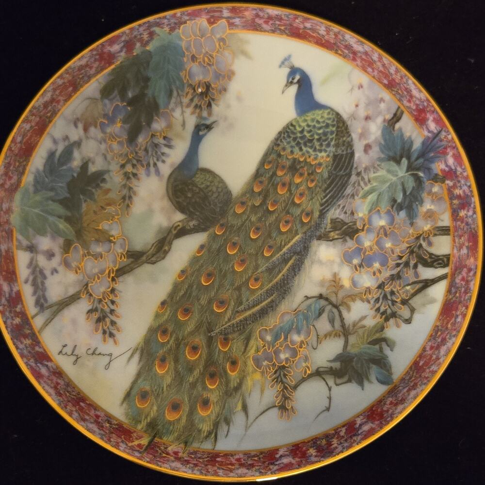 W.S. George Gardens of Paradise Peacock Porcelain Plate COA Gold Trim 8.5"